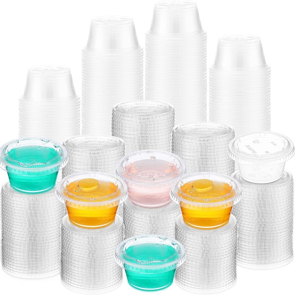 1000 Pack 2oz Jelly Shot Cups with Lids Plastic Containers Portion Cups Disposable Souffle Sauce Salad Dressing Container Food Condiment Cup for Restaurant Picnic Birthday Wedding Dinner Holiday Party