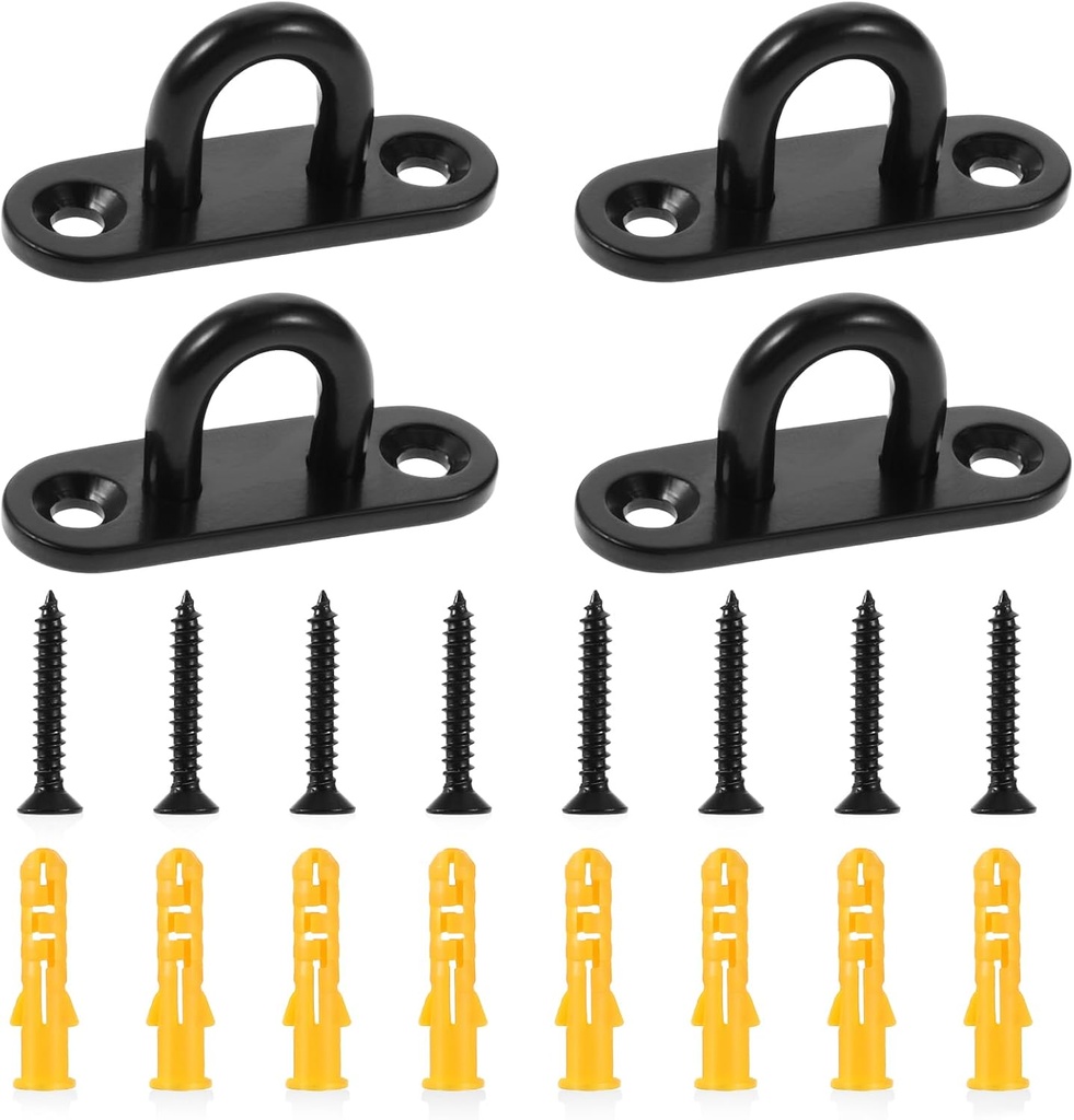 KALIONE 4 Pack Heavy Duty Ceiling Hooks, Stainless Steel Pad Eye Plate Hooks, Metal U Shaped Bracket Hooks for Hanging, Wall Mount Marine Hardware Hooks with Screws (Black)