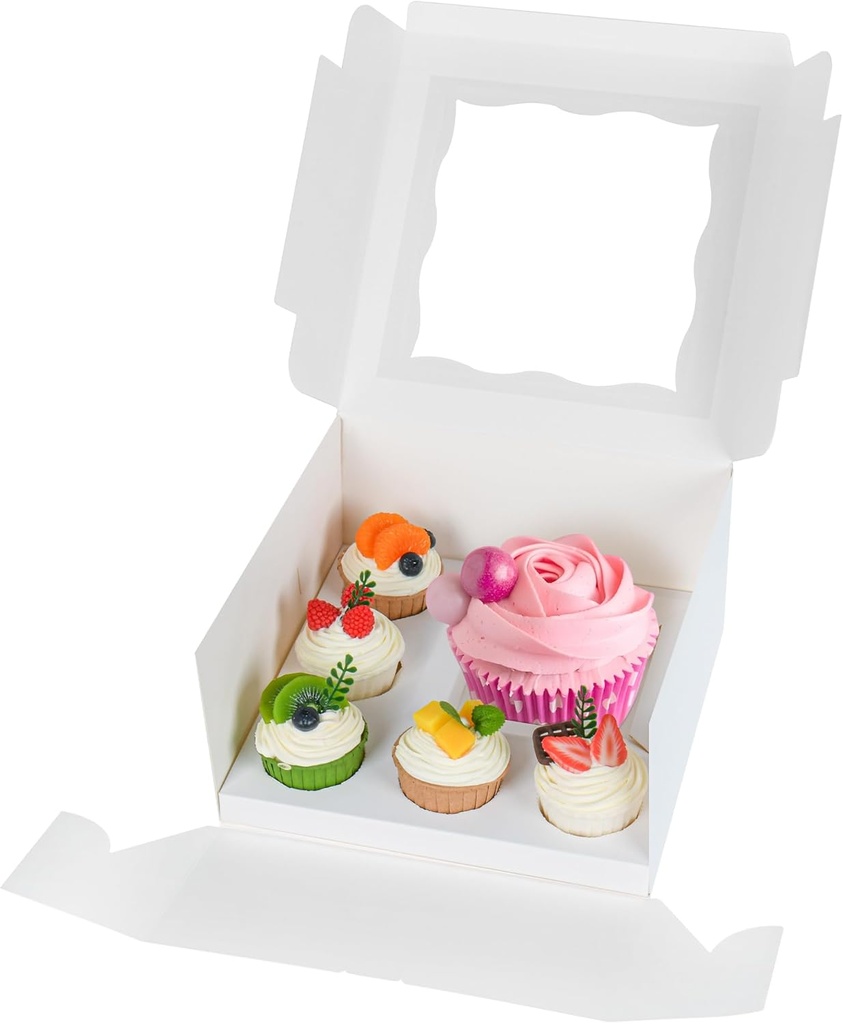 6 Count Cupcake Box with Window Lids 5-Set Birthday Bakery Dessert Cookie Bento Treat Pastry Muffin Cake 10 Inch Containers Carrier Cajas Para Postres Boards for Packaging Gift Baked Goods