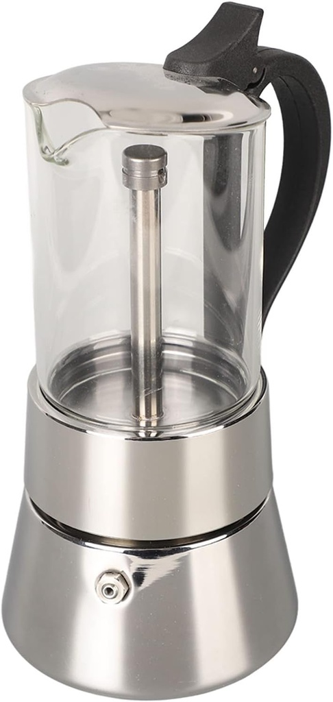 Yctze Pot, Crystal Glass Top Stainless Steel Stovetop Pot Classic Italian Coffee Maker Coffee Dripper Brewer 6 Cups for Home Traveling Cafe