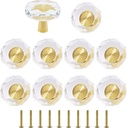 1-1/4 inch Brass Crystal Cabinet Knobs 10 Pack, Polygon Brass Dresser Cupboard Drawer Pulls, Modern Brushed Gold Knobs for Cabinets and Drawers