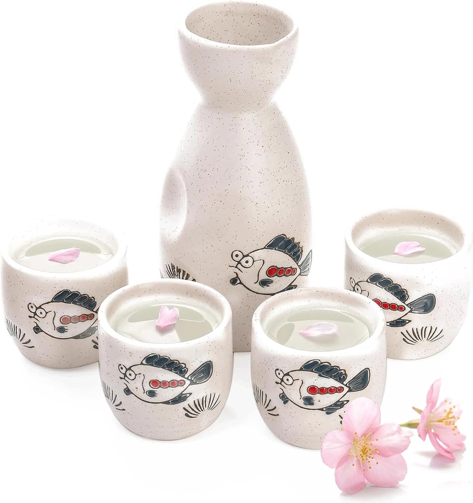 5 Pack Ceramic Sake Set Porcelain Sake Cups Japanese Sake Set Traditional Sake Cup Set for Hot or Iced Sake