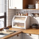 Bread Box for Kitchen Countertop Bin Double Layer Bread Box Storage Container Extra Large Capacity Farmhouse with Diamond Pattern Windows (White, Large)