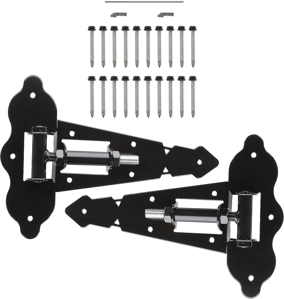 Advantage Industries 8” Self-Closing “T” Hinge | Industrial Stainless-Steel Gate Hinge | Horizontal Adjustable | Heavy-Duty Enclosed Spring | 2-Side Gate Attachment | Wood Gate Hinge (Pair) – Black