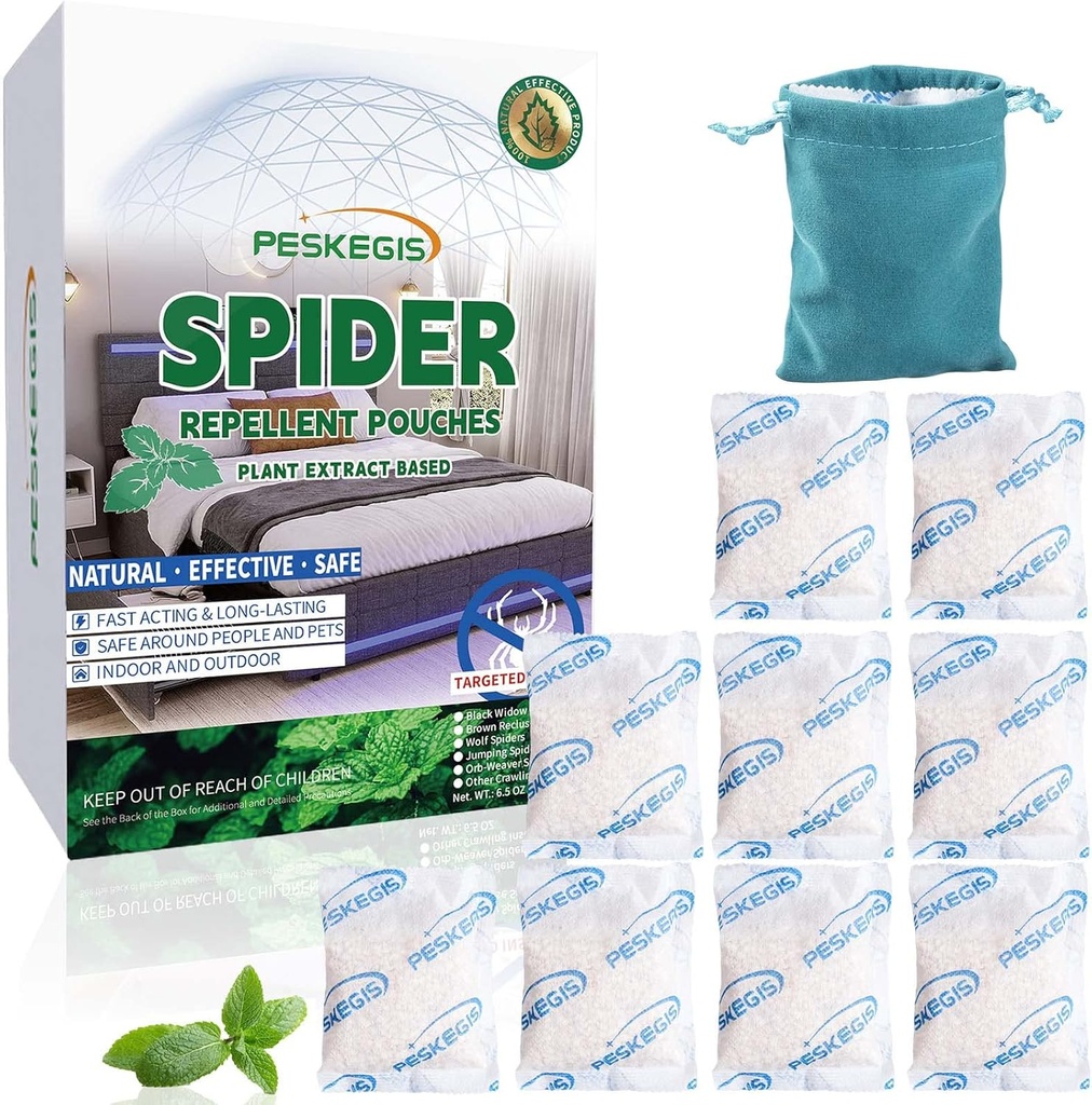 10 Pack Powerful Spider Repellent Indoor for House Garage Long-Term Spiders Repelling, Effective Spider Repellent Pouches Made with Natural Ingredients Safe for Kids and Pets, Easy to Use, No Mess