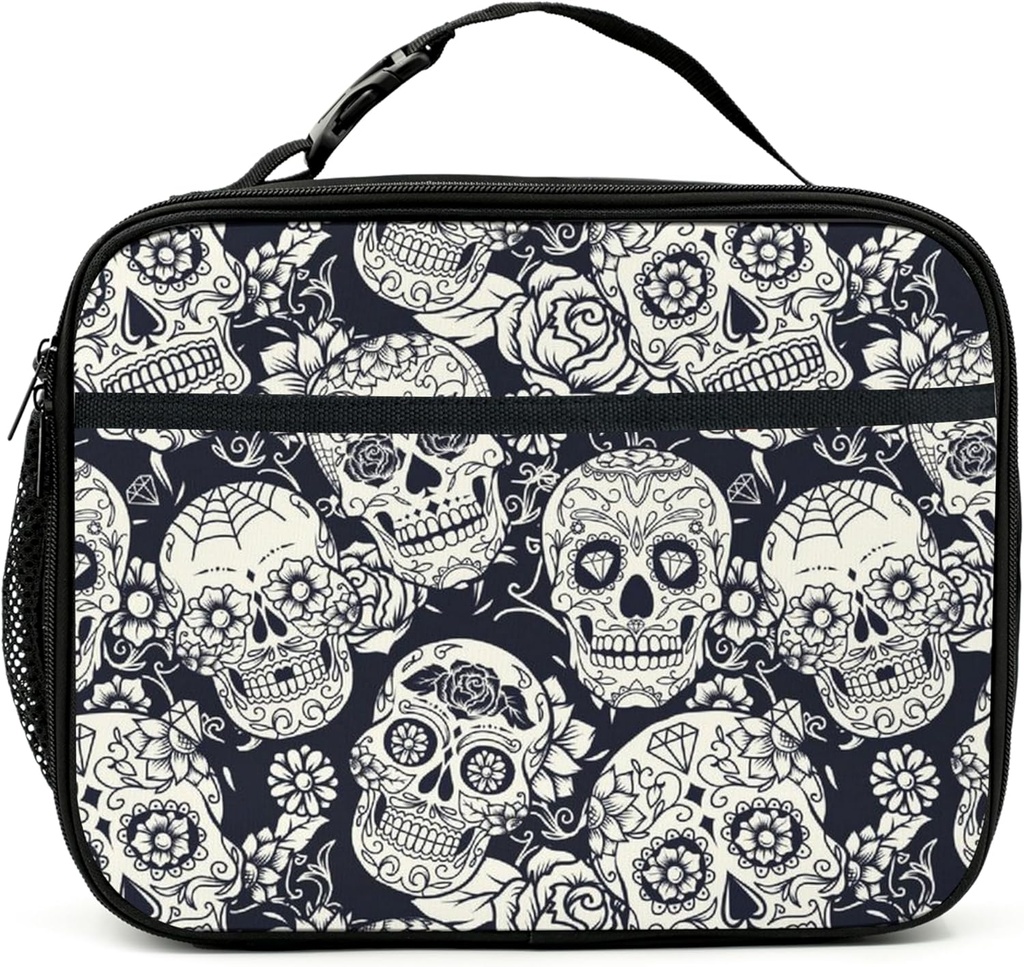 Skull Lunch Bag Insulated Reusable Lunch Box Kids Girls Boys Cooler Thermal Tote Bag For Men Women School Work Picnic