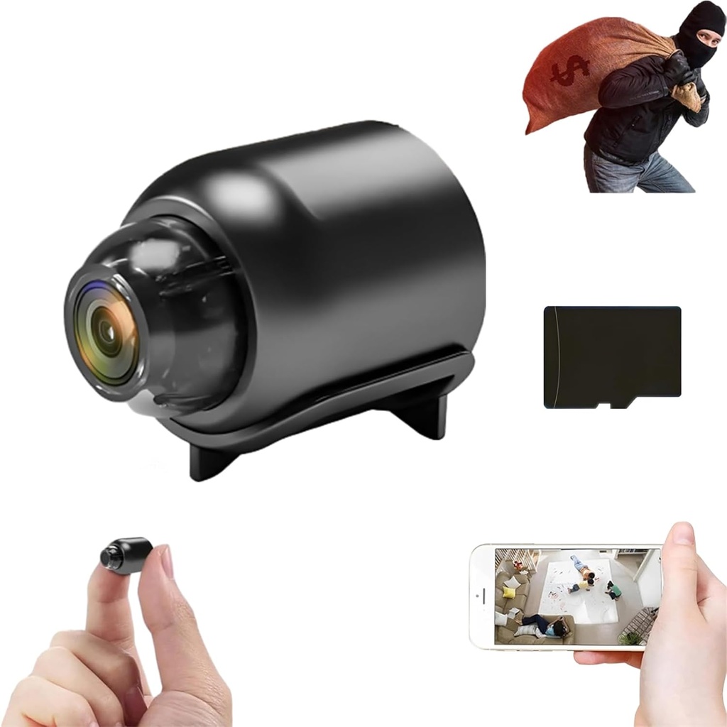 Zentara Mini Camera, Mini Full HD Security Cameras, Hidden Cameras, Minis WiFi Cat Eye, Wireless WiFi Door Viewer with Night Vision, Easy Install, for Home, Office,Car (Camera + 64g Memory Card)