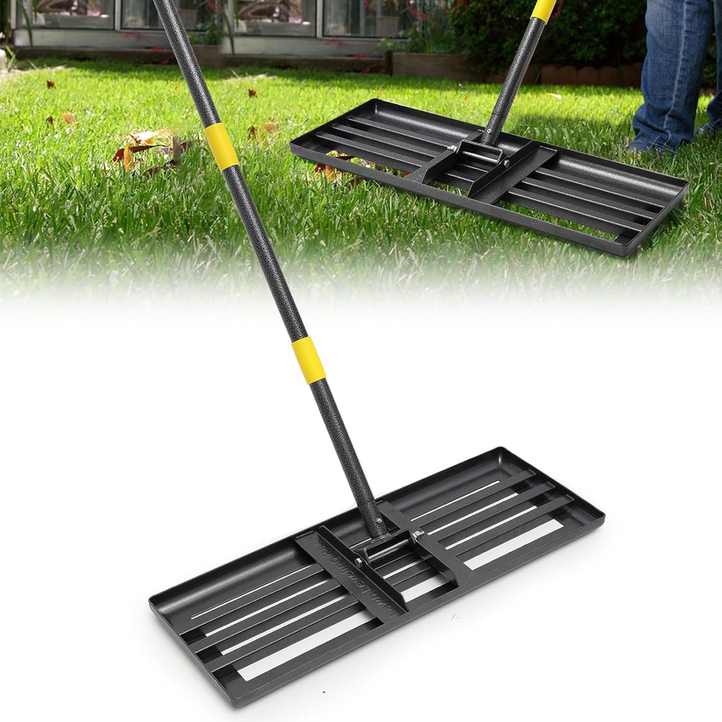 HOSKO Lawn Leveling Rake, Heavy Duty 27"x10" Ground Leveler with 6FT Adjustable Handle for Yard Garden Lawn Leveling, Soil Sand Spreading Dirt Top Dressing, Lawn Level Tool