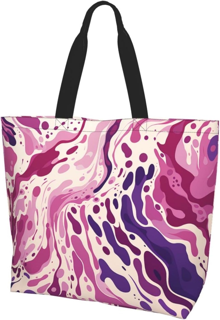 Tote Bag for Women Reusable Grocery Bag Shopping Bag Purple and Pattern Tote Bags Handbag Foldable Shoulder Bag