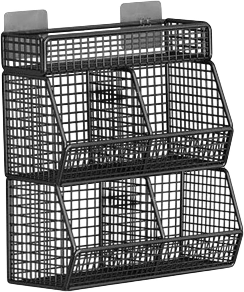 Hanging Kitchen Basket Wall Mount Four Grids Modern Organizer Onion Storage Wire Basket for Pantry Dorm Countertop Hotel, Black