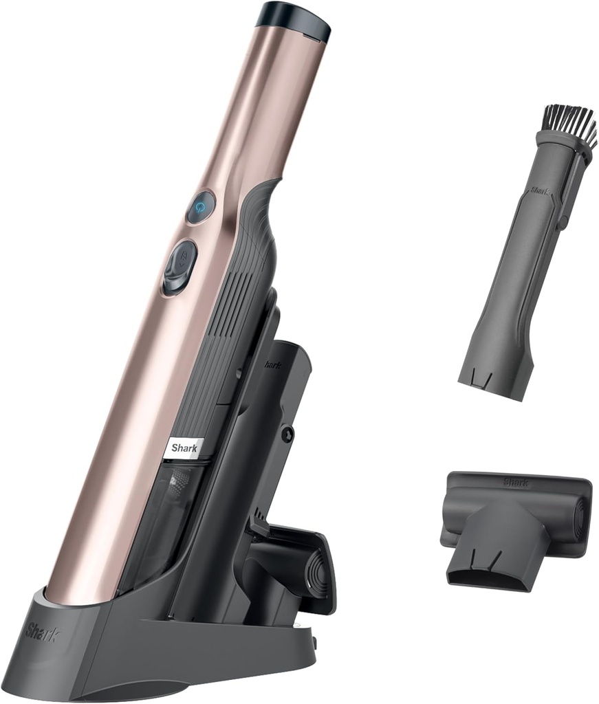 Shark WANDVAC Cordless Hand Vac, Lightweight, Portable at 1.4 lbs., Powerful Suction, Charging Dock, One-Touch Empty for Car & Home, Multi-Surface Pet Tool & Duster Crevice Tool, Rose Gold, WV201RGBRN