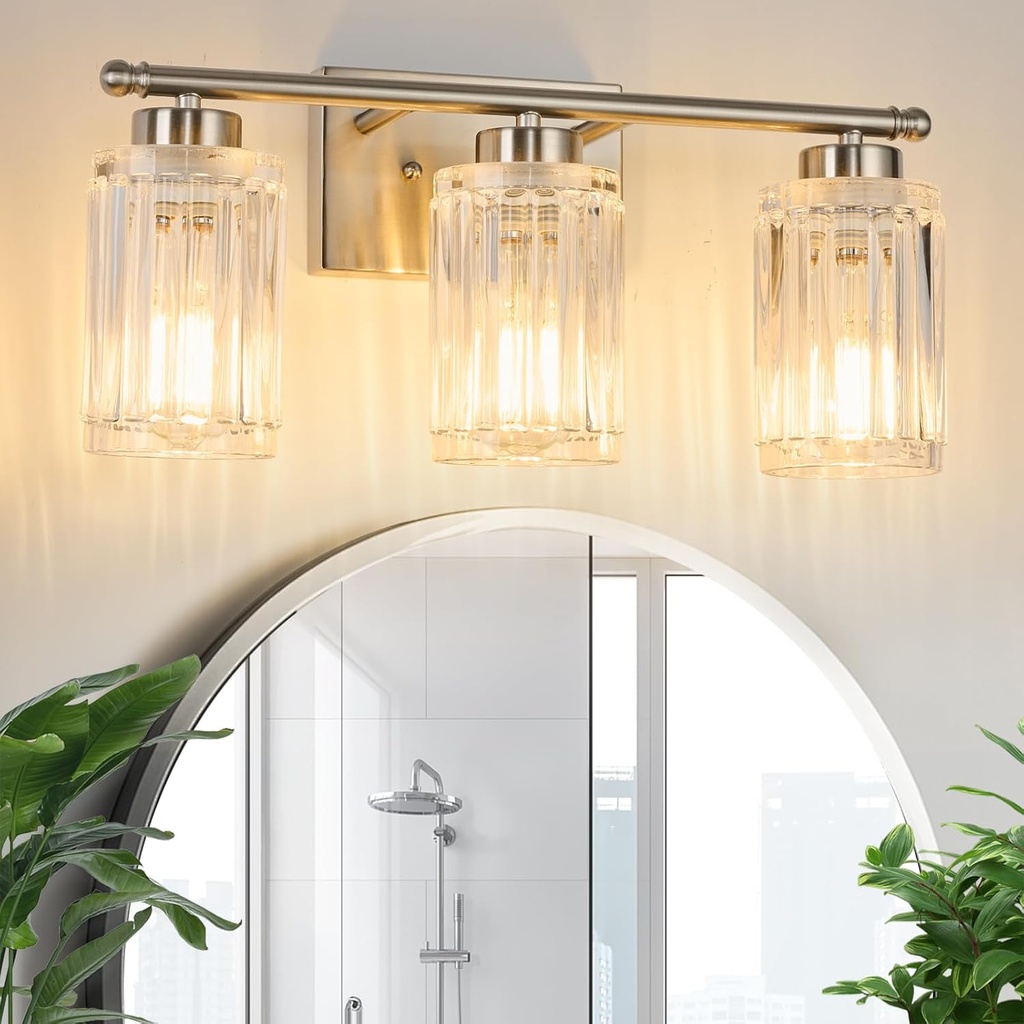 3 Light Bathroom Light Fixtures Modern Brushed Nickel 18 Inch Vanity Lights for Bathroom Lighting Fixtures Over Mirror with Thickened Glass Shade for Cabinet Mirror Bedroom Hallway