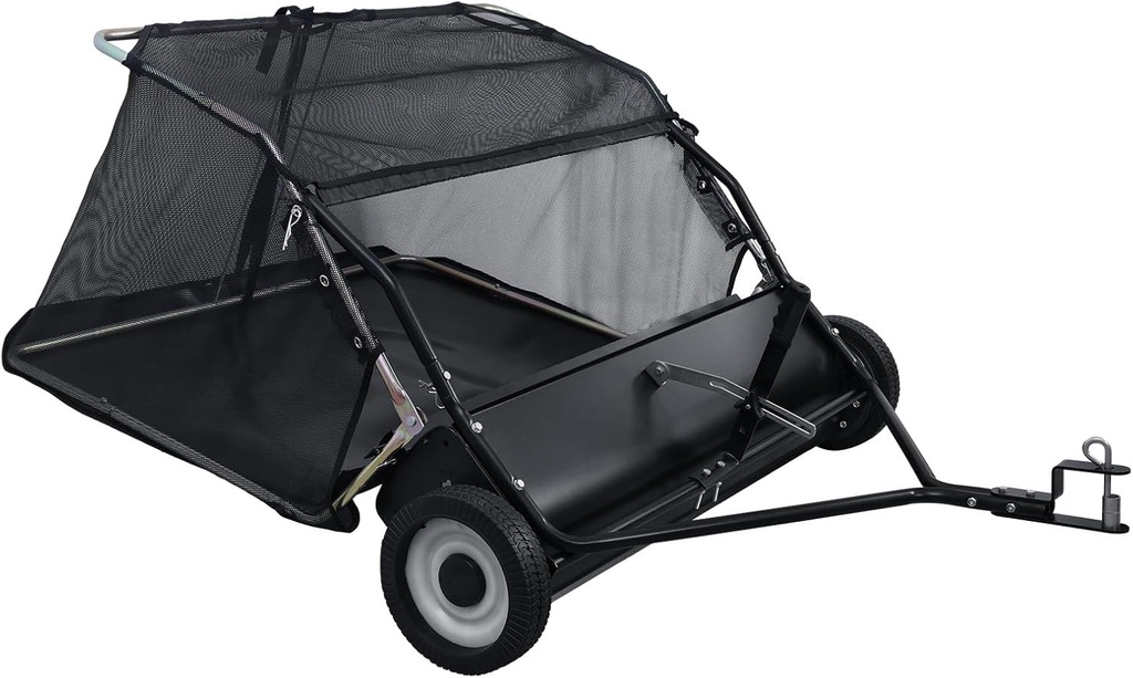 Tow Behind Lawn Sweeper, 44 in Pull Behind Lawn Sweeper, 26 cu. ft Adjustable Sweeping Height Large, Capacity Leaf Grass Collector, Heavy Duty Yard Sweeper for Yard, Lawn, Farm (Black)