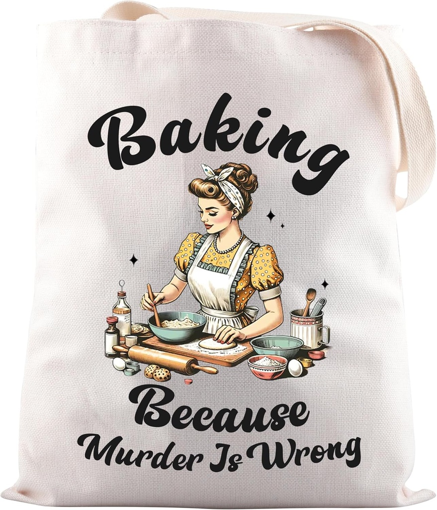 JNIAP Funny Baking Gift Baking Because Murder Is Wrong Tote Bag Baking Gift for Mom