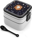 Lion And Stars Bento Box Adult Lunch Box All-in-One Lunch Containers with Removable Compartments Double Layer Bento Lunch Box with Spoon And Handle Stackable Lunchbox