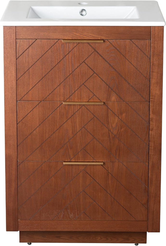 Swiss Madison Well Made Forever Daxton 24" Freestanding Bathroom Vanity in Brown Oak with Sink Top