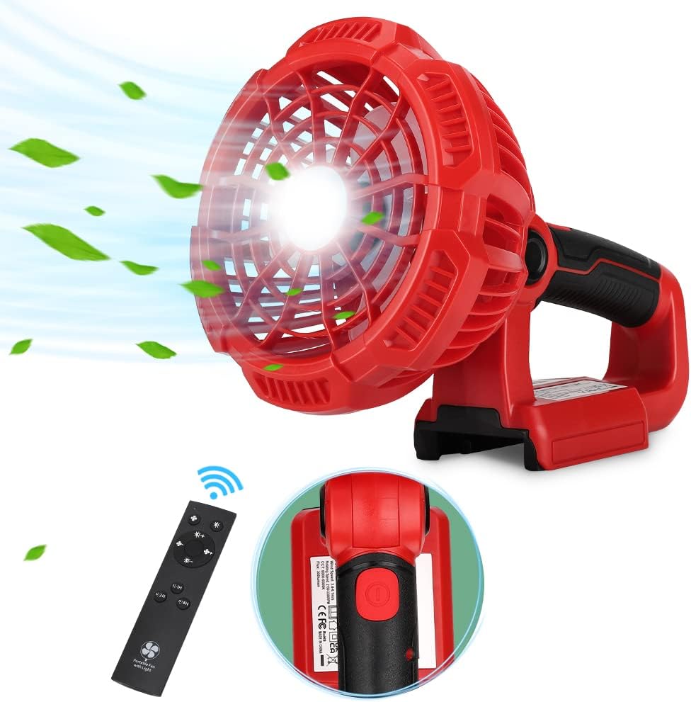Portable Handheld Fan Compatible with Milwaukee 18V Battery, Personal Fan with 300LM LED Lantern Function, Remote, 4H Timer, Outdoor Rechargeable Camping Fan for Home, Work