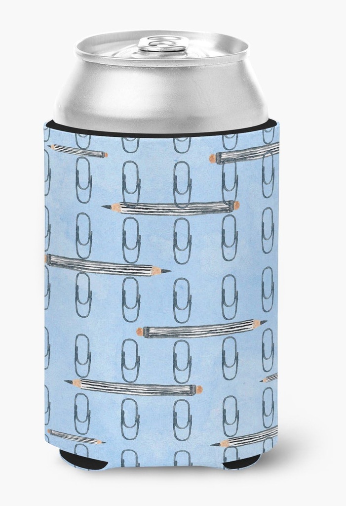 Caroline's Treasures BB7540CC Watercolor Organized Paper Clips Blue Can or Bottle Hugger Cooler Washable Drink Sleeve Collapsible Beverage Insulated Holder, Can Hugger, Multicolor