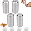 Salt and Pepper Shakers Set, 4 Pieces Stainless Steel Mini Spice Shakers, Small Salt Shakers with Lid, Spice Dispenser for Home, Kitchen, Barbecue, Restaurant (Silver)