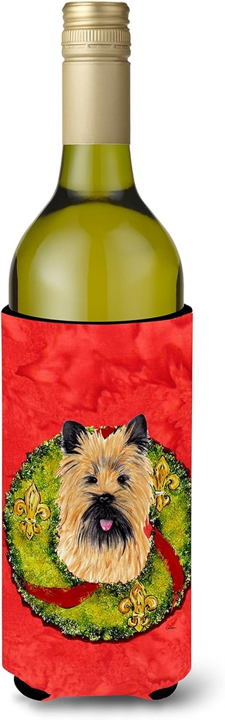 Caroline's Treasures SC9081LITERK Cairn Terrier Christmas Wreath Wine Bottle Hugger Bottle Cooler Sleeve Hugger Machine Washable Collapsible Insulator Beverage Insulated Holder