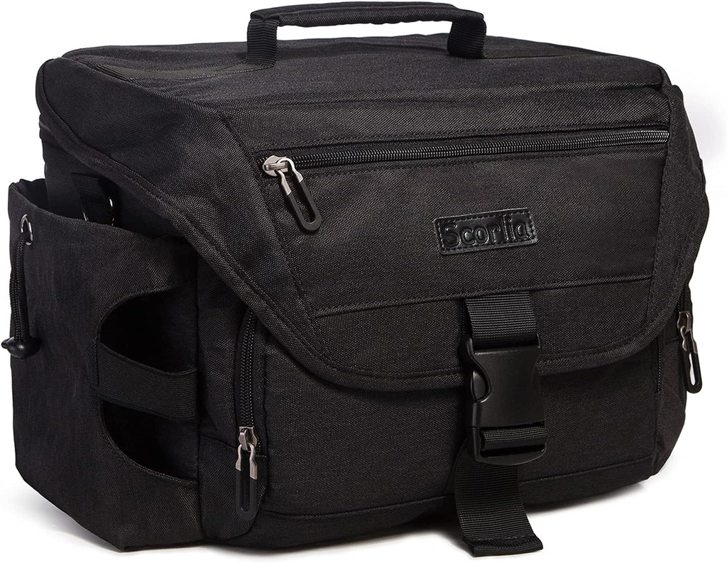 Scorlia Insulated Lunch Bag for Men/Women, Leakproof Lunch Box for Office Work Picnic Hiking Beach, Reusable Cooler Tote Bag with Adjustable Shoulder Strap and Large Water Bottle Holder - Black