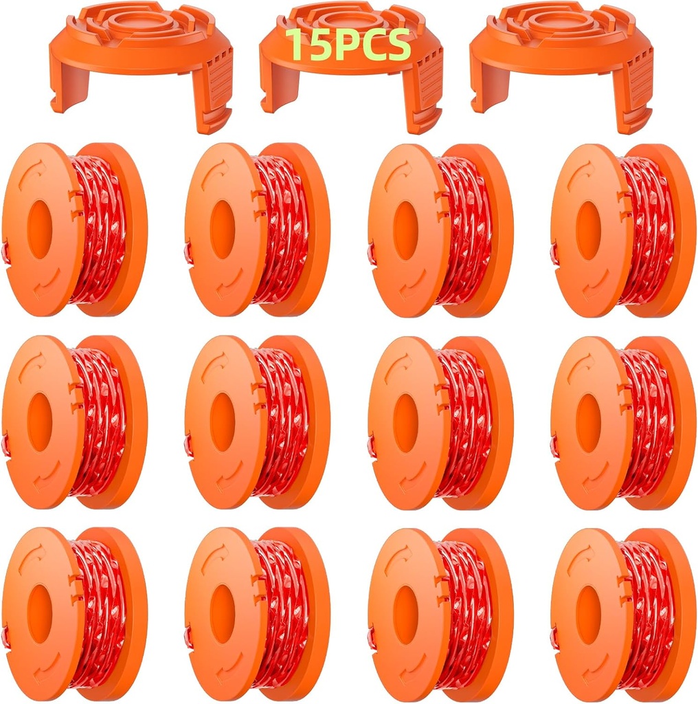 Eventronic 15 Pack WA0010 Replacement Trimmer Line Spool Compatible with Worx, 0.065 inch Trimmer Line Refills for Worx, Compatible with Worx String Trimmers (12 Line spools+3 Cap)