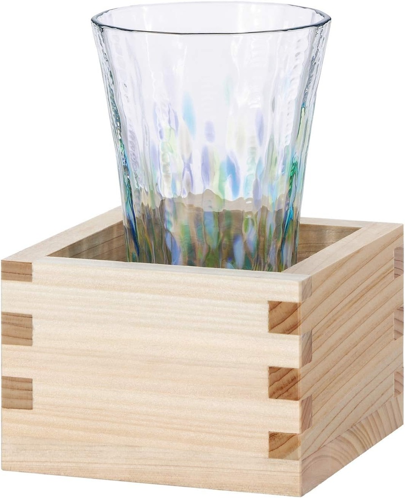 Aderia Handmade Glass 3.2ox with Masu Light Green Christmas Gift for Woman Man Drinking Cup Made in Japan