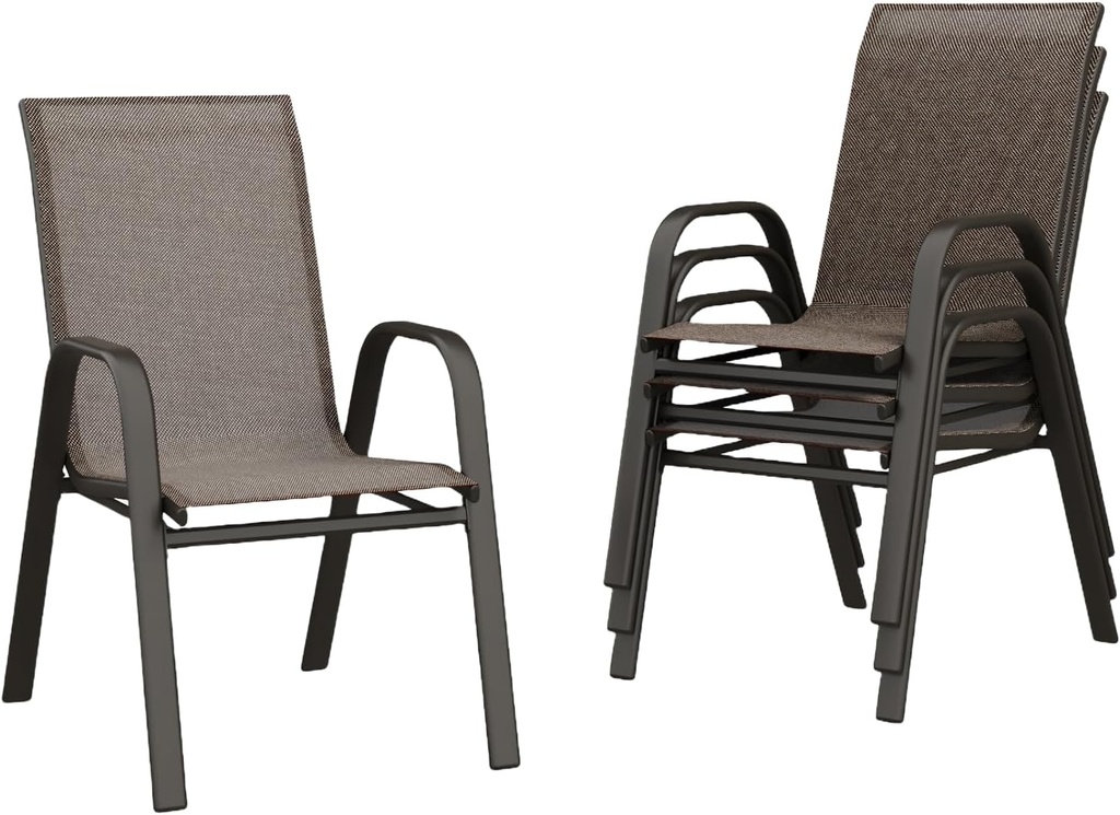 Patio Dining Chairs Set of 4, Stackable Outdoor Chairs with All Weather Breathable Textilene Fabric, Outdoor Furniture Dining Set w/Metal Frame for Backyard Garden, Porch, Brown