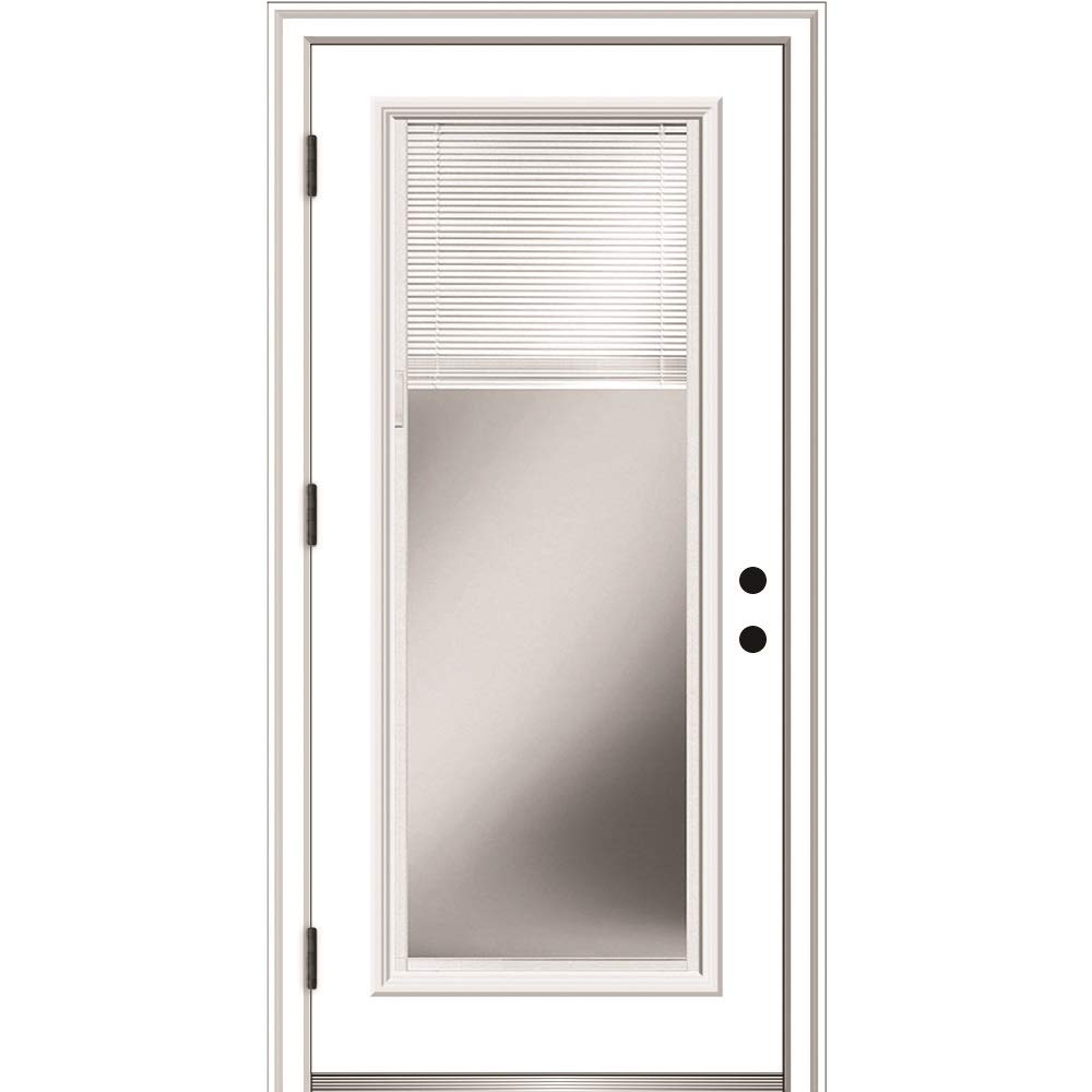 National Door Company ZZ364943R Primed, Right Hand Outswing, Prehung Front Door, Full Lite, Clear Low-E Glass, Internal Blinds, 30" x 80", Steel