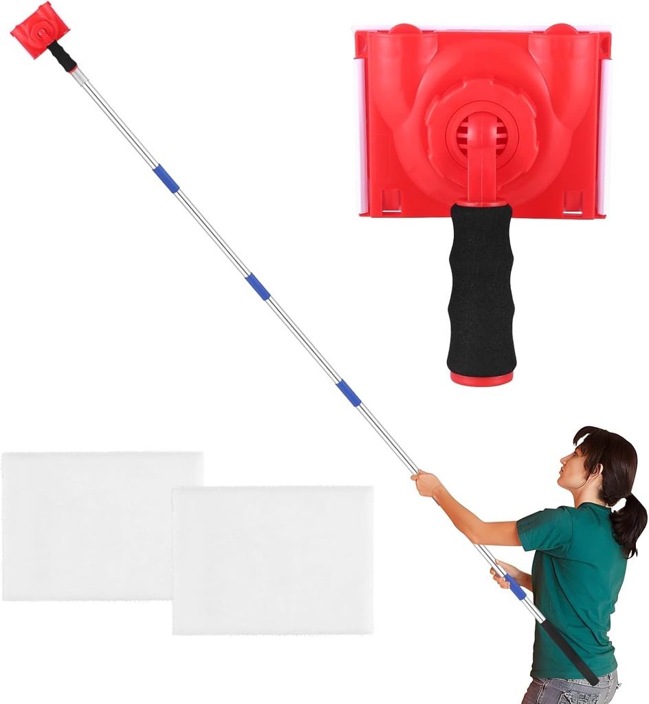 6-Section Paint Edger Tool with Threaded Extension Rod | Adjustable Paint Pad Applicator for Walls, Ceilings, Trim, Baseboards | Paint Edger Brush with 2 Refill Pads (35-93 Inches)