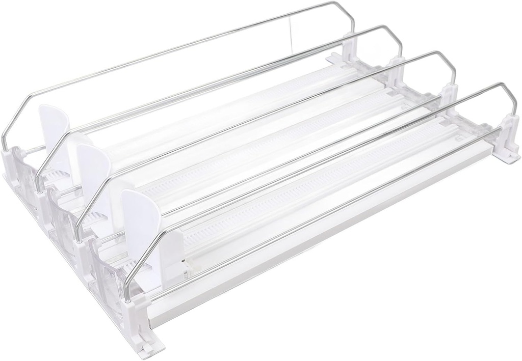 Fridge Can Pusher, Adjustable Drink Dispenser for Soda, Water Bottle Storage Organize with Glide, Holds Various Beverages for Vending Machine, Refrigerator, Supermarket (White)