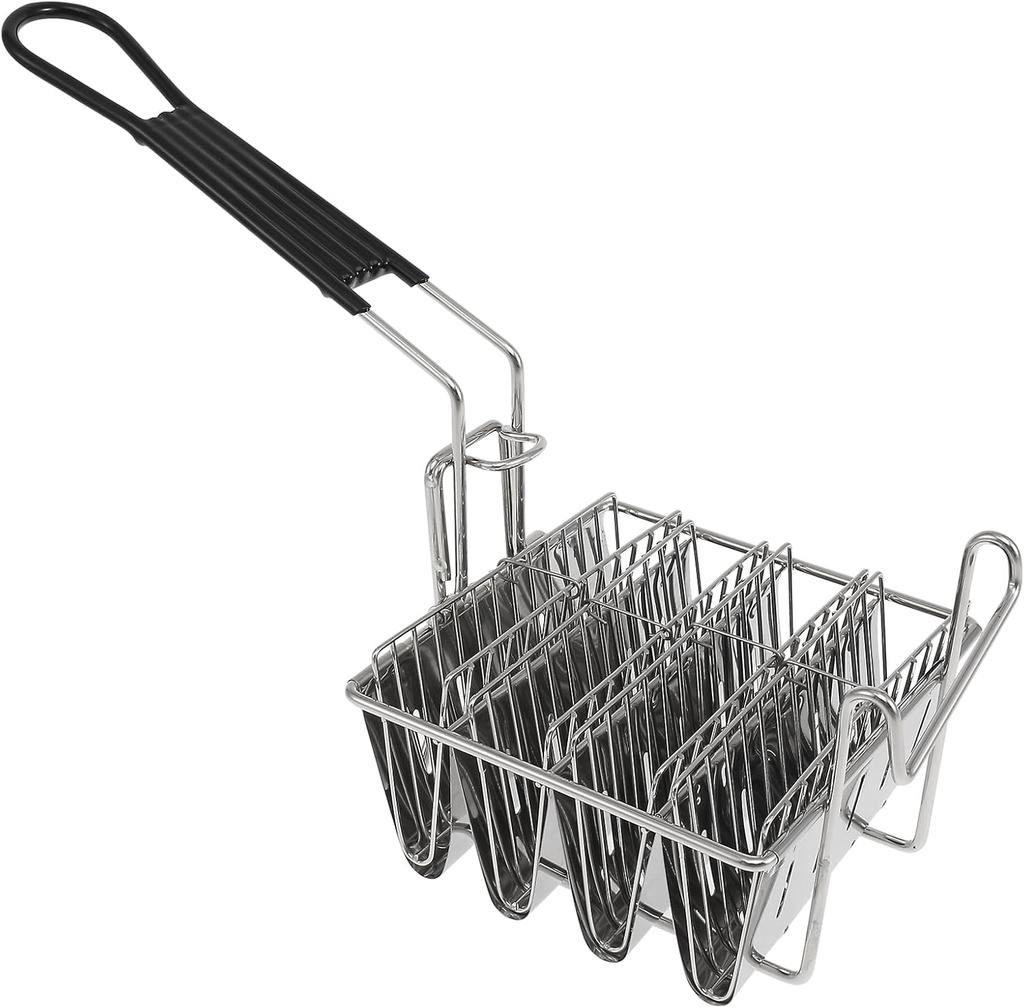 Taco Fryer Basket 4 Shells Taco Shell Fryer Maker Mold w Detachable Handle, French Fries Holders Stand Basket for Deep Fat Fryer, Restaurant Kitchen Cooking Tools