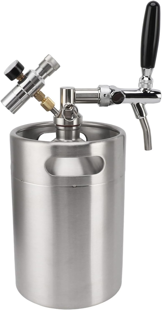 Mini Beer Keg Growler 5L, Stainless Steel Portable Pressurized Beer Keg, Portable Keg with 60PSI Pressure Regulator, Mini Keg for Homebrew Craft and Draft Beer