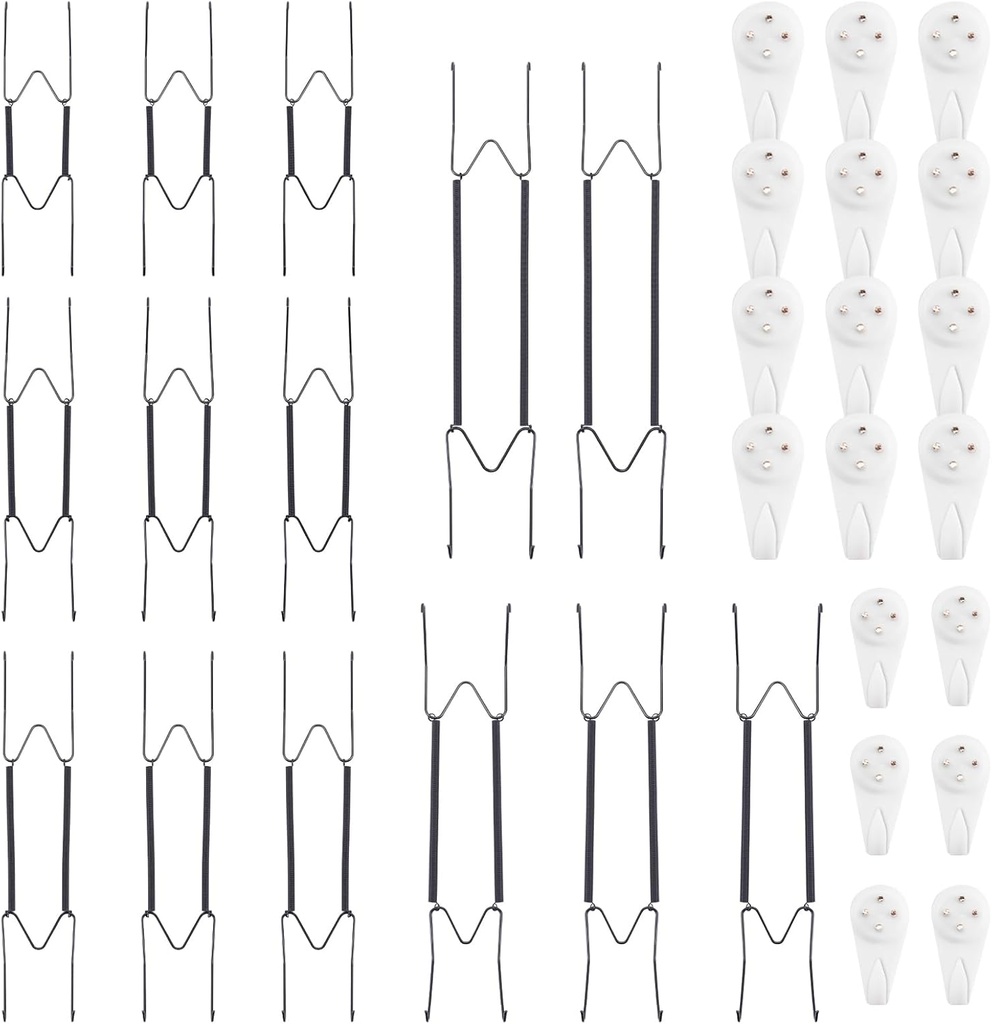 Bilillo 14 Pcs Plate Hangers for Wall - 8/10/12/14/16 Inch Invisible Plates Hanger, Stainless Steel Plate Holders with 14 Pieces Wall Hooks for 7.5 to 19.5 Inch Decorative Plates and Arts (Black)
