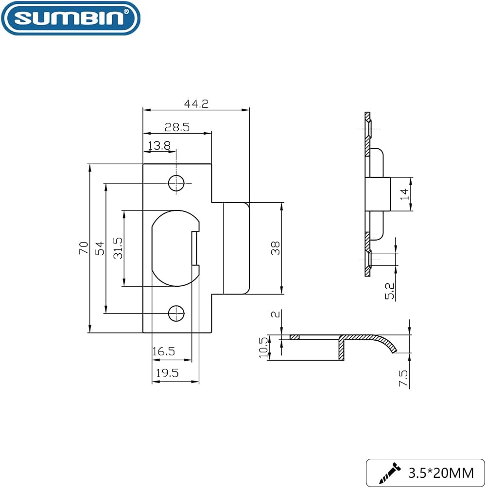 Heavy Duty Replacement Stainless Steel 304 Strike Plate T Lip Radius Corner for Knob or Lever Door Lock in Satin Nickel Finish 2 PCS