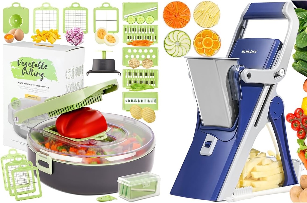 Vegetable Chopper Mandoline Slicer-Kitchen Onion Dicer Multi All-in-1 Veggie chopper with Container