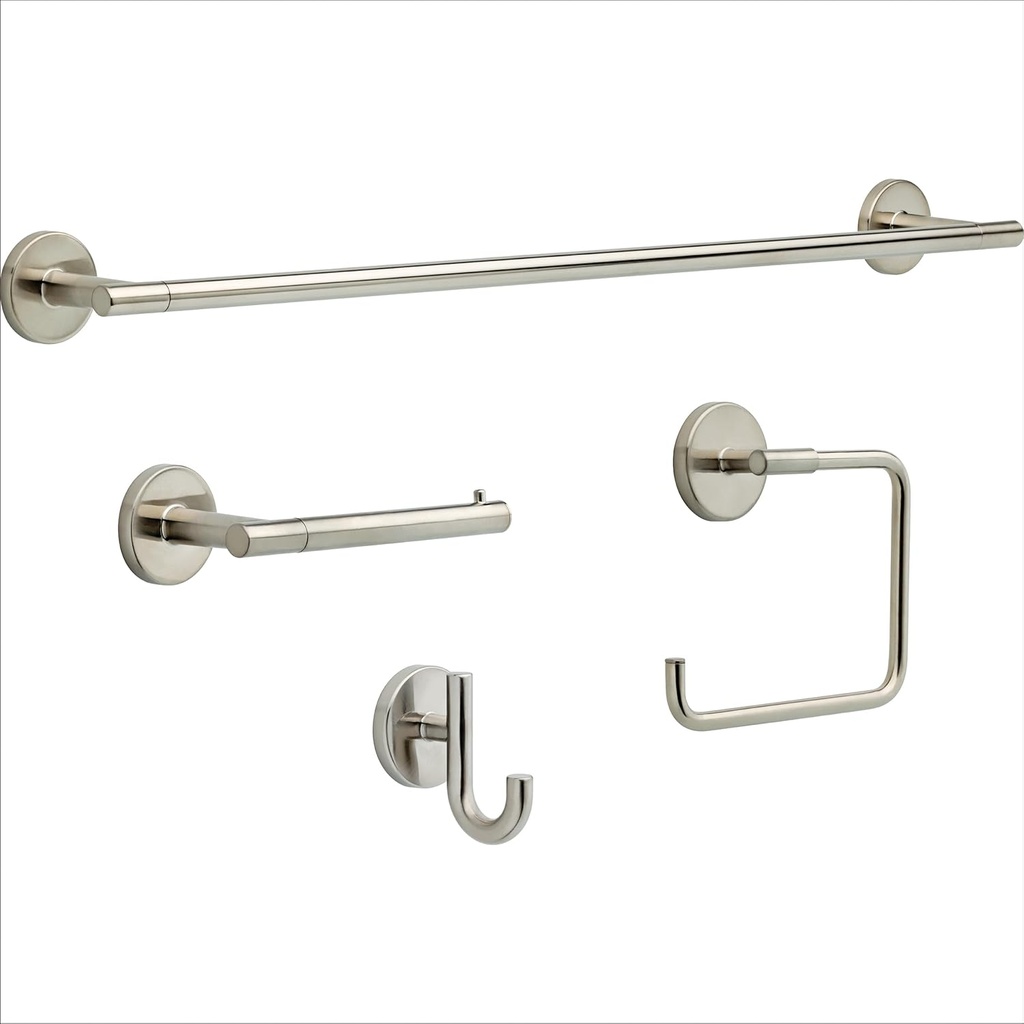 Delta Trinsic 4-Piece Bath Hardware Set with 24 in. Towel Bar, Toilet Paper Holder, Towel Ring, Towel Hook in Stainless Steel