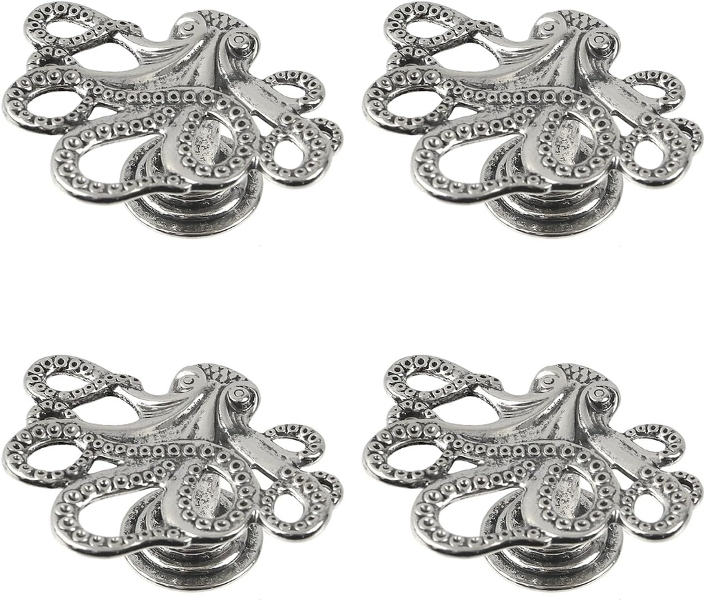 MY MIRONEY 4PCS Silver Octopus Cabinet Knobs Single Hole Elegant Octopus Drawer Handles Zinc Alloy Decorative Furniture Door Pulls Handles for Cupboard Dresser Wardrobe