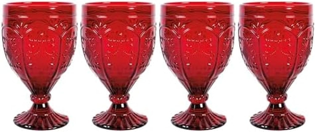 Fitz and Floyd Trestle Glassware Ornate Goblets, 4 Count (Pack of 1), Red