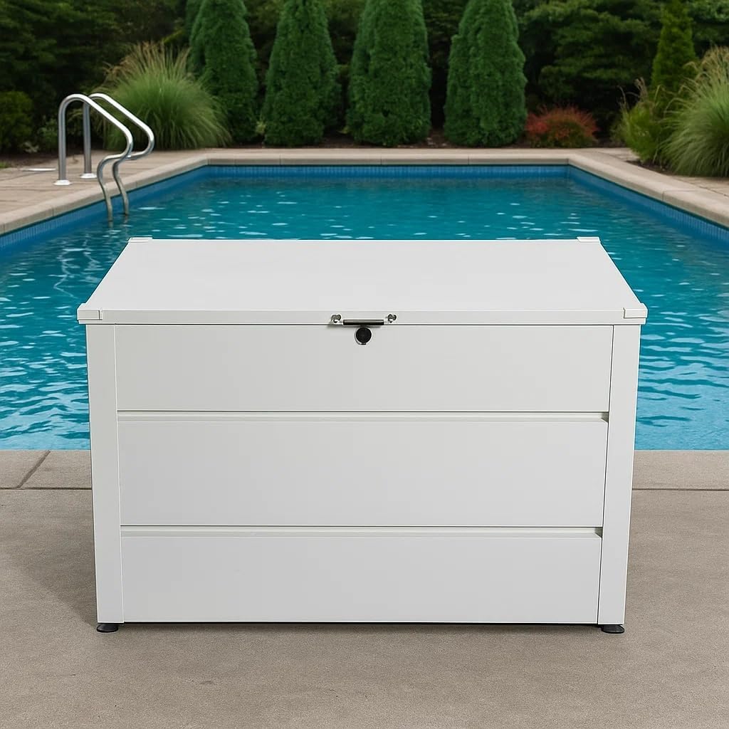Quictent Deck Box outdoor 150 Gallon, Easy Assemble Metal Storage Box,Lockable Waterproof Weather-Resistant storage cabinet for Patio Furniture Cushions, Throw Pillows, Garden Tools and Pool Toy,White