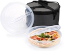 2 Pack 12 inch Round Pizza Keeper with Insulated Food Carrying Case Bag, Pizza Dough Tray Fits 2-4 Dough Balls, Clear Plastic Food Storage Container for Cheese Cake Cupcakes Pies Pastries Fruit