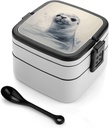 Harp Seal Painting Bento Box Adult Lunch Box All-in-One Lunch Containers with Removable Compartments Double Layer Bento Lunch Box with Spoon And Handle Stackable Lunchbox