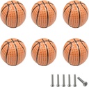 Cute Ceramic Basketball Drawer Knobs Cabinet Pulls Handles Basketball Ceramic Knobs for Cabinets and Dresser Drawers Cupboard Wardrobe Closet (6 Pack, Basketball)