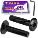 Taiss 30pcs M6 x 30mm Flat Head Socket Head Screw Furniture Bolts,Furniture Screws Stainless Steel 18-8(304),M6 Bolts Black Zinc Plated Fully Threaded,Countersunk Connector M6 Screws with Hex Spanner