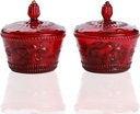 G European Red Retro Candy Glass Jar - Small Embossed Bowls with Lids, Jewelry Box Food Jar, Candy dish, Multi-use Decor Jar, Seasoning Glass Jars