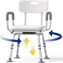 360° Swivel Shower Chair for Inside Shower - Medical-Grade Shower Chair with Arms, Back and Non-Slip Suction Cups, Adjustable Height Rotating Shower Stool for Bathtubs, Supports up to 330LBS