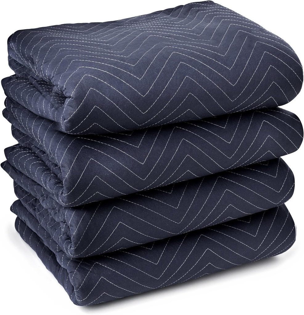Sure-Max 4 Moving & Packing Blankets - Pro Economy - 80" x 72" (35 lb/dz Weight) - Professional Quilted Shipping Furniture Pads Navy Blue and Black