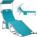 #WEJOY Folding Tanning Chair with Canopy Shade, Portable Adjustable 5-Position Patio Chaise Lounge with Pillow & Storage Pocket for Lay Flat Outdoor Lawn Backyard Beach Camping Pool (Cyan)
