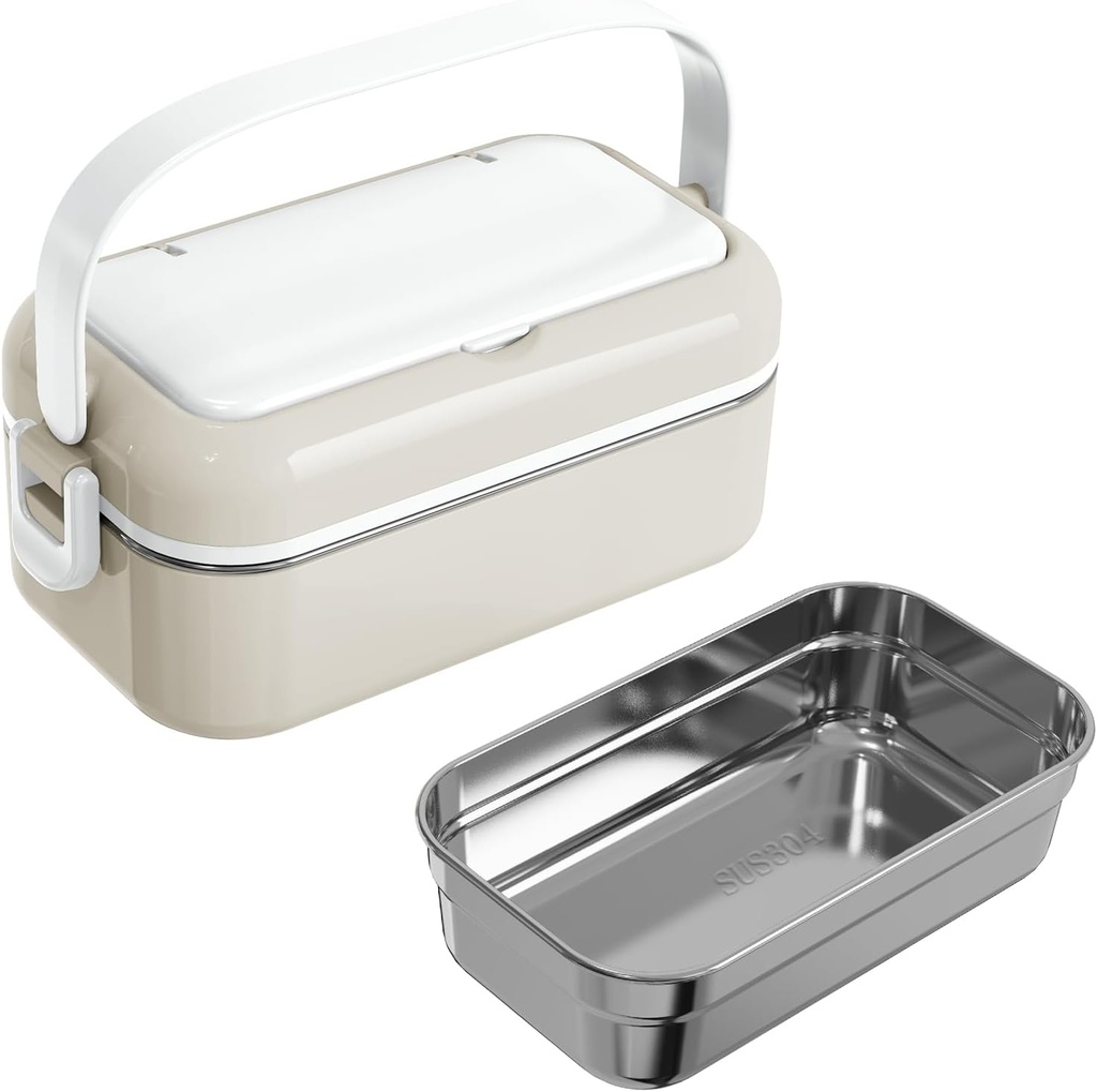 Bento Box Adult Lunch Box, 2-Layer One-piece Bento Box Leak-proof Lunch Box with Cutlery Food Container, Removable and Dishwasher-friendly, Suitable for Picnics, Work, etc.
