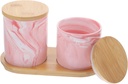 Ceramic Tea Storage Jar Set with Tray Sealed Dried Food Container for Kitchen Airtight Candy and Tea Holder Easy to Clean Marble Design Pink